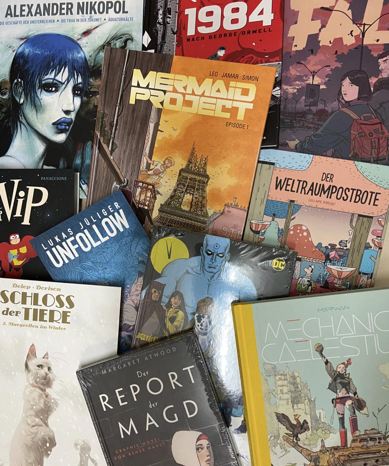 Dystopischer Büchertisch